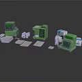Green Medical Testing Devices With Test Strips Reagent Bottles And Packaging Boxes In Laboratory Setting