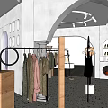 Modern Clothing Store Interior With Mannequins Hanging Outfits Arch Design And Ceiling Lights