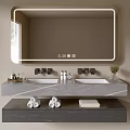 Modern Bathroom Vanity Cabinet With Double Sinks Marble Countertop And Backlit Mirror