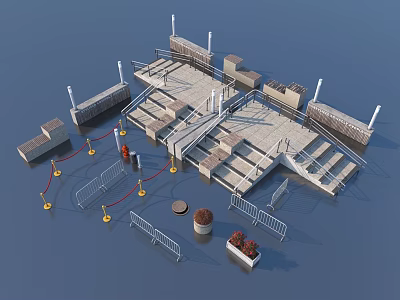 Modern Outdoor Platform Structure With Stairs Railings Planter Boxes And Barriers 3d model