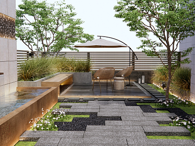 Modern courtyard landscape model