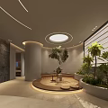 Modern Beauty Salon Interior With Reception Desk Round Lighting Plants And Stone Wall