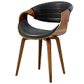Modern Accent Chair Featuring Black Leather Seat And Wooden Curved Frame Design