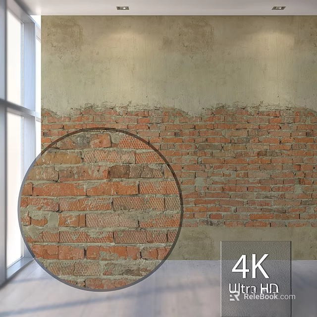 Red Brick Wall Component with Exposed Underlayer and 4K Quality Detail 3d model
