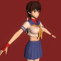 Anime School Girl Character In Sailor Uniform With Red Scarf Blue Skirt And Red Background