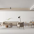 Modern Living Room Interior Sofa and Coffee Table Set with Wooden Table and Accent Chairs