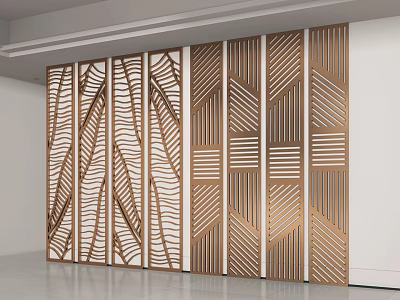 Modern Brass Room Divider With Intricate Laser Cut Leaf And Geometric Patterns 3d model