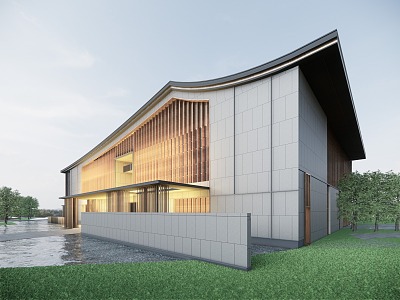 New Chinese Style Sales Office Building Slope Roof Sales Office Building 3d model