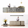 Modern Reception Desk With Marble Surface And Receptionist Holding Files 3d model