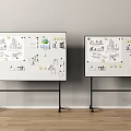 Public Facility Planning Whiteboards With Sketches Sticky Notes Drawings And Stands On Wooden Floor