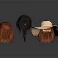 Three Different Colored Wigs and Wide Brim Straw Hat for Daily Use
