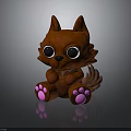 Cute Red Fox Character 3D Model Sitting with Big Eyes Pink Paws and Surface Reflection