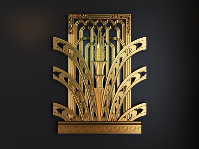 Elegant Golden Decorative Screen With Intricate Carved Patterns And Ornate Design Elements 3d model