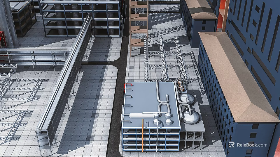 Large Scale Industrial Factory Building With Steel Structures Piping Systems And Roof Equipment 3d model 