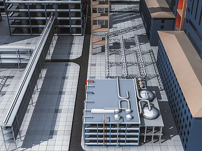 Large Scale Industrial Factory Building With Steel Structures Piping Systems And Roof Equipment 3d model