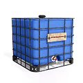 Blue Industrial Tank With Metal Frame Label And Bottom Valve Structure