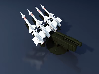 Tank Equipped With Green Launcher And Four White Missiles With Red Tips 3d model