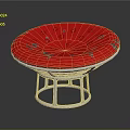 Round Stool With Red Cushion And Silver Metal Frame Decorative Patterns