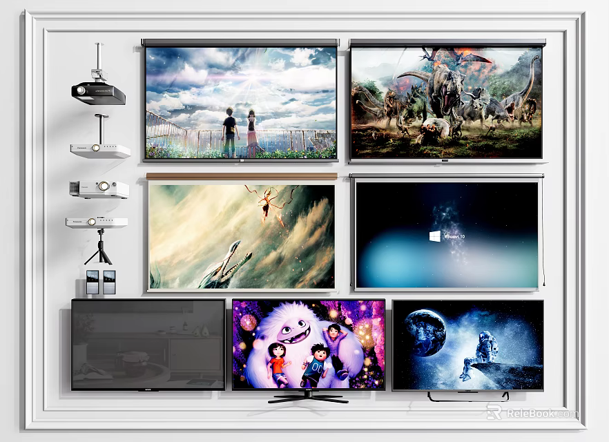 High Quality Projection Monitoring System With Multiple Screens Displaying Various Scenes 3d model 