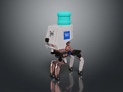 Small Bionic Robot With Turquoise Dome White Body And Number 80 On Metallic Legs 3d model