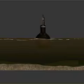 Detailed Submarine Model Display With Green Water Surface And Brown Seabed Scene