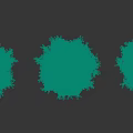 Three Evergreen Trees With Lush Green Foliage On Gray Background With Shadows