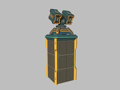 Futuristic Weapon Structure With Dual Barrel Design And Square Green Yellow Accents 3d model