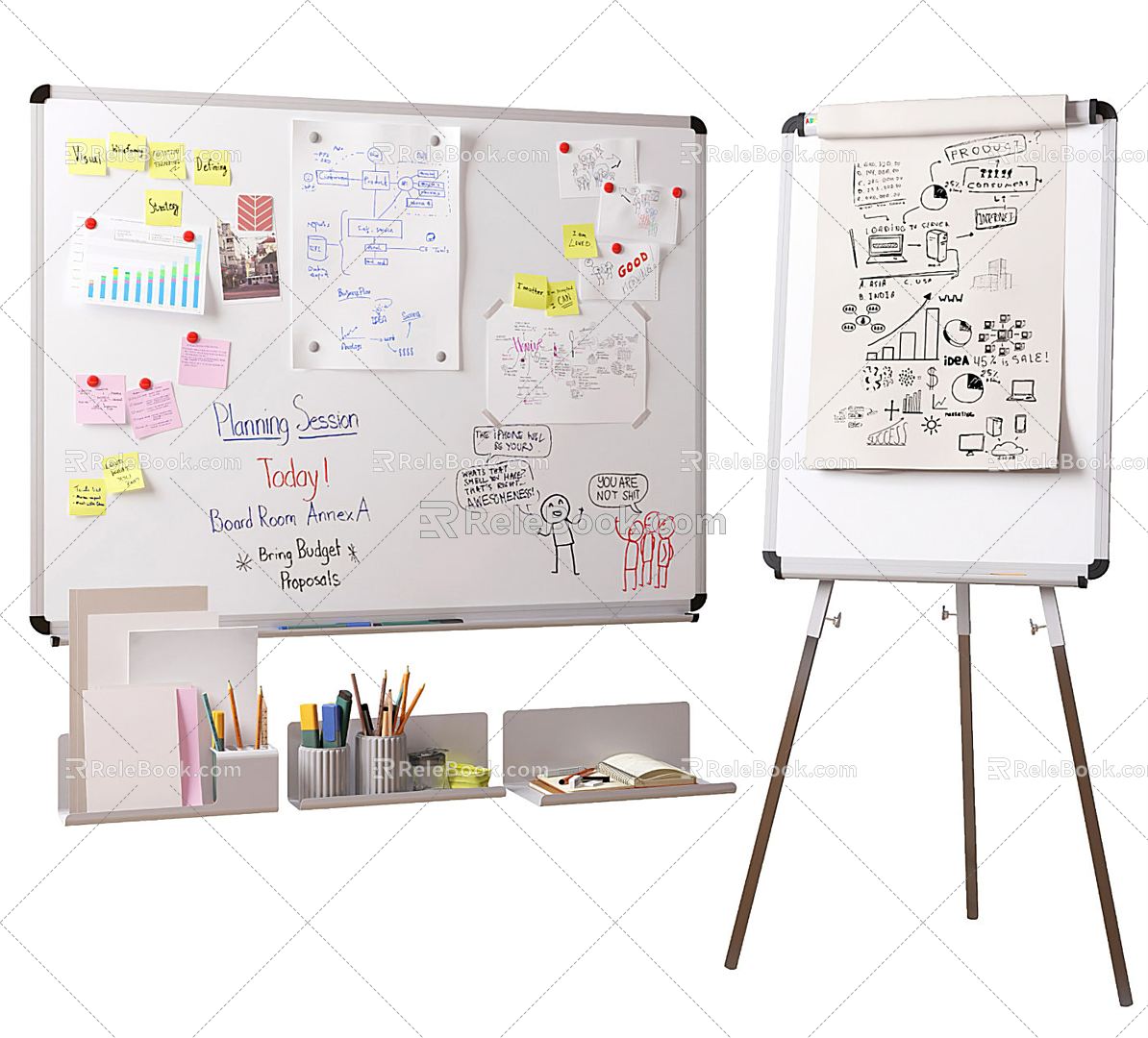 Modern Whiteboard Office Whiteboard Mobile Whiteboard Post-it Notes Office Supplies model