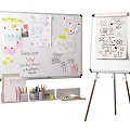 Art Supplies Setup with Whiteboard Easel Pencils Colored Pens and Sticky Notes