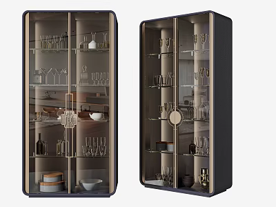 Modern Stylish Wine Cabinet With Glass Door Storage And Display For Wine Glasses Bottles Dishes 3d model