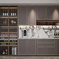 Modern Elegant Wine Cabinet With Marble Backsplash Wine Glass Holders And Storage Drawers