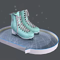 Stylish Light Blue Ice Skates Placed On Round Ice Crack Platform With Snowflakes