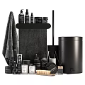Modern Black Bathroom Accessories Including Towel Bottles Toilet Brush And Trash Can