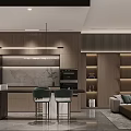 Modern Basement Interior Design With Stone Wall Dining Table Staircase And Pendant Lighting