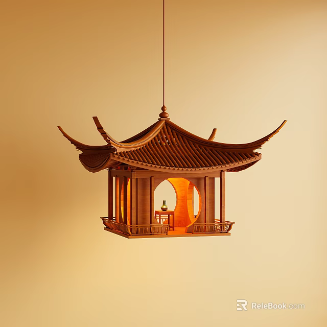 Chinese Style Wooden Pagoda Shaped Chandelier With Warm Light And Intricate Design 3d model 