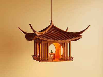 Chinese Style Wooden Pagoda Shaped Chandelier With Warm Light And Intricate Design 3d model