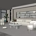 Modern Living Room Interior With White Sofa Round Coffee Table And Built In Shelves