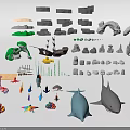 3D Terrain Models With Mountain Island Shapes And Marine Life Elements