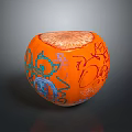 Orange Pumpkin with Colorful Graffiti Art Blue and Red Patterns Cut Top Revealing Fresh Interior