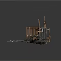 Collapsed Construction Debris With Wooden Planks Rubble And Broken Structures 3d model
