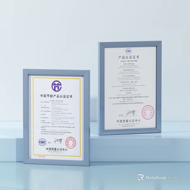 Two China Energy Saving Product Certification Documents from Quality Certification Center 3d model