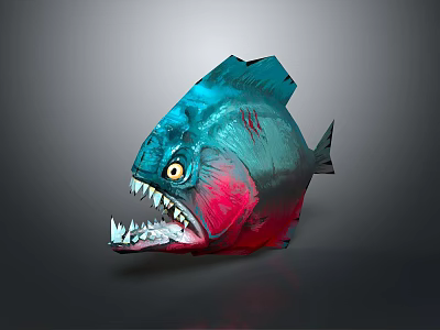 Fierce Blue And Red Fish Character With Sharp Teeth 3D Art Design 3d model