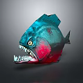 Fierce Blue And Red Fish Character With Sharp Teeth 3D Art Design 3d model