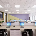 Modern Public Office Space With Workstations Computers Desks Ergonomic Chairs And Bright Lighting 3d model