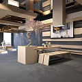 Elegant Modern Hotel Lobby Design With Spacious Layout Reception Desk And Ceiling Lighting 3d model