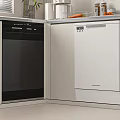 Modern Kitchen Interior Featuring Black Oven White Dishwasher Cabinets And Fresh Ingredients