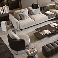 Modern Living Room Sofa and Coffee Table Set with Armchairs Area Rug and Natural Light