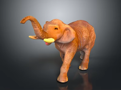 Brown Elephant Toy With Raised Trunk And Yellow Object In Mouth On Black Background 3d model