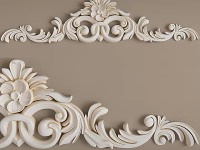Intricate Floral Carvings With Curved Scrolls And Decorative Patterns For Interior 3d model