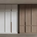 Modern Interior Wardrobe Design With White And Wooden Sleek Sliding Doors And Wood Grain